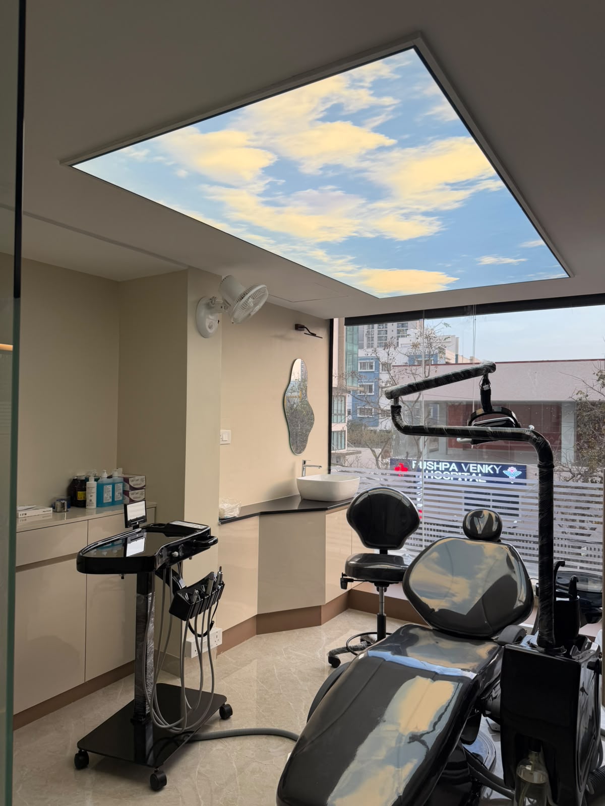 Skylit ceiling above the treatment room at The Roots Dentistry